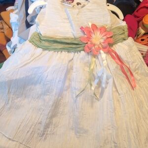 Blueberi Boulevard White Dress with Green and Pink Accents